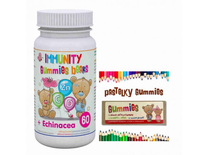 Clinical Immunity Gummies bears + Echinacea 60 pektinových bonbónů + dárek Pastelky