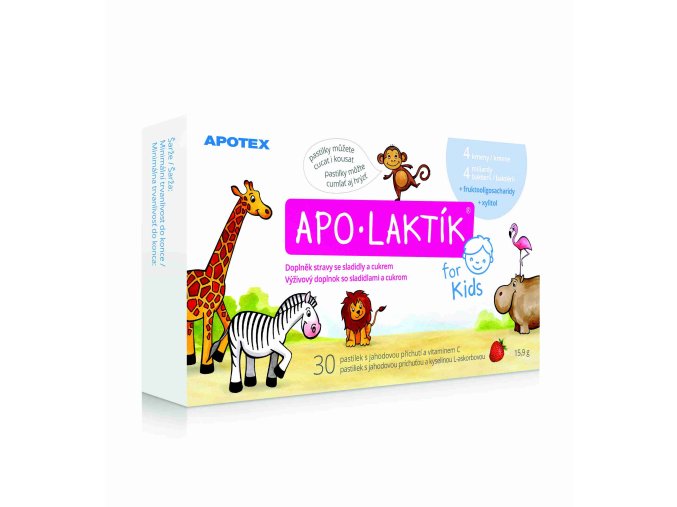 Apotex Apo-Laktík žvýkací pastilky s jahodovou příchutí a vitaminem C 30 ks