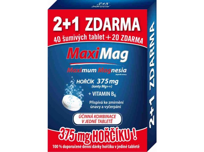 Zdrovit MaxiMag Hořčík 375 mg + B6 šumivé tablety 20 tbl. 2+1 ZDARMA