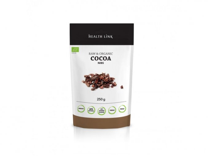 Health Link Bio Kakaové boby nepražené drcené z Peru Raw 250 g