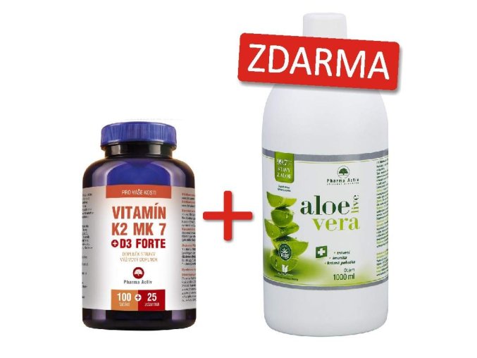 Vitamin K MK7 D3 FORTE 100+25tbl ZDARMA+aloe vera live 1but zdarma