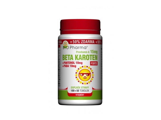 BIO Pharma Beta Karoten Forte 15mg + Pantenol 10mg + PABA 10mg 100 tob. + 50 tob.