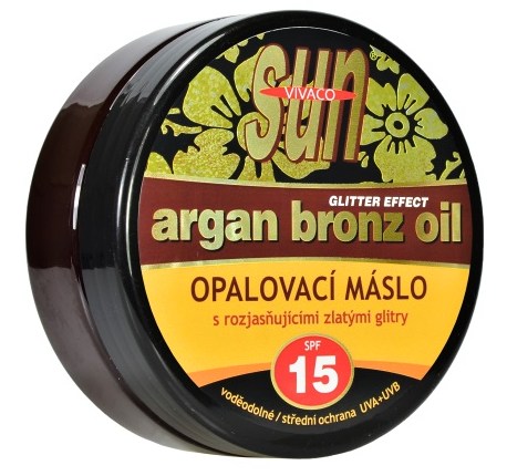 Vivaco Sun Glitter effect opalovací máslo s bio arganovým olejem SPF 15 200 ml