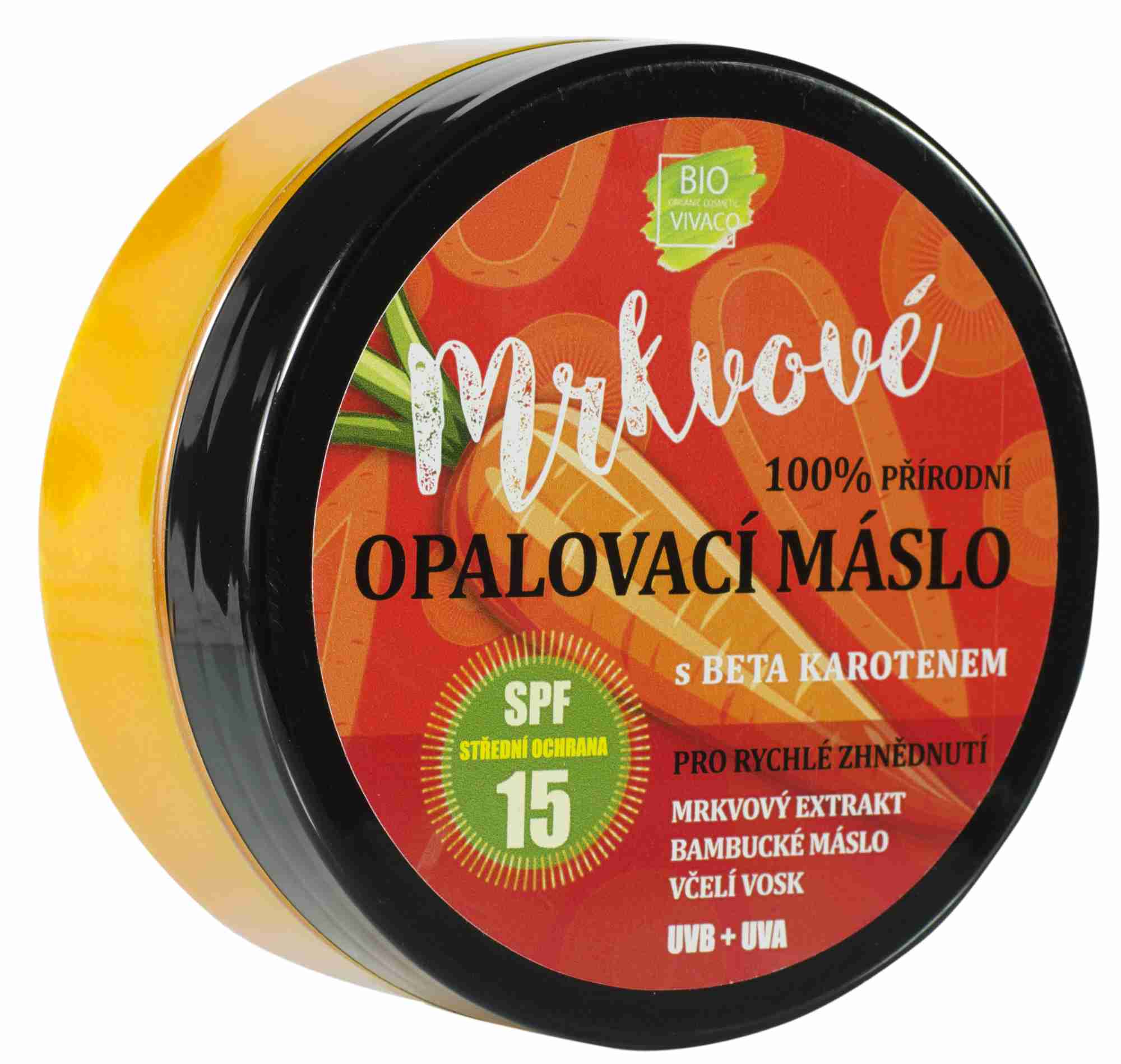 Vivaco 100% přírodní mrkvové opalovací máslo SPF15 s beta karotenem 150 ml