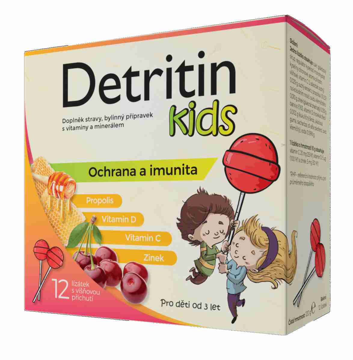 Detritin Kids lízátka na imunitu višeň 12 ks