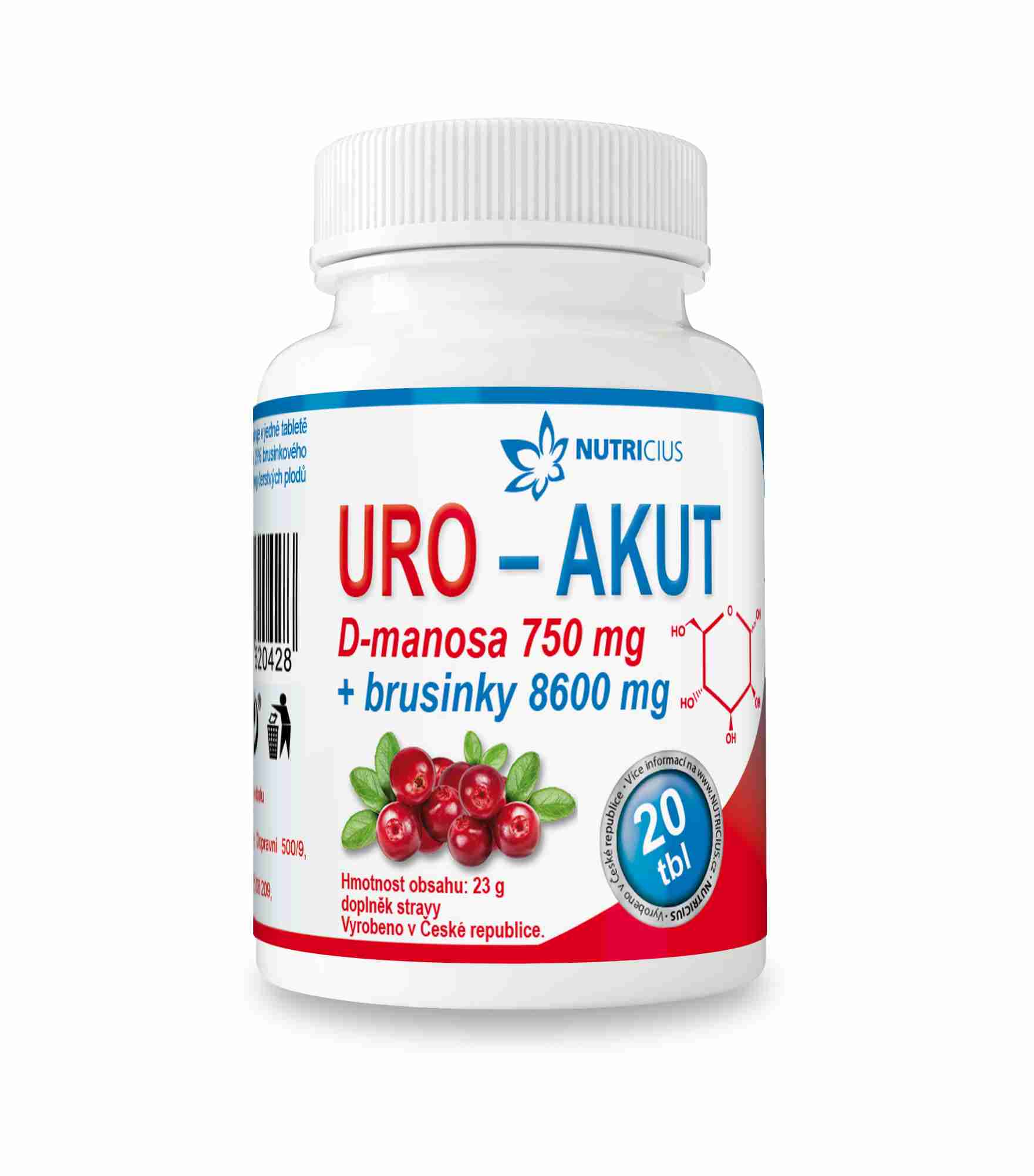 Nutricius Uro Akut Manosa 750 mg + Brusinky 8600 mg 20 tbl.