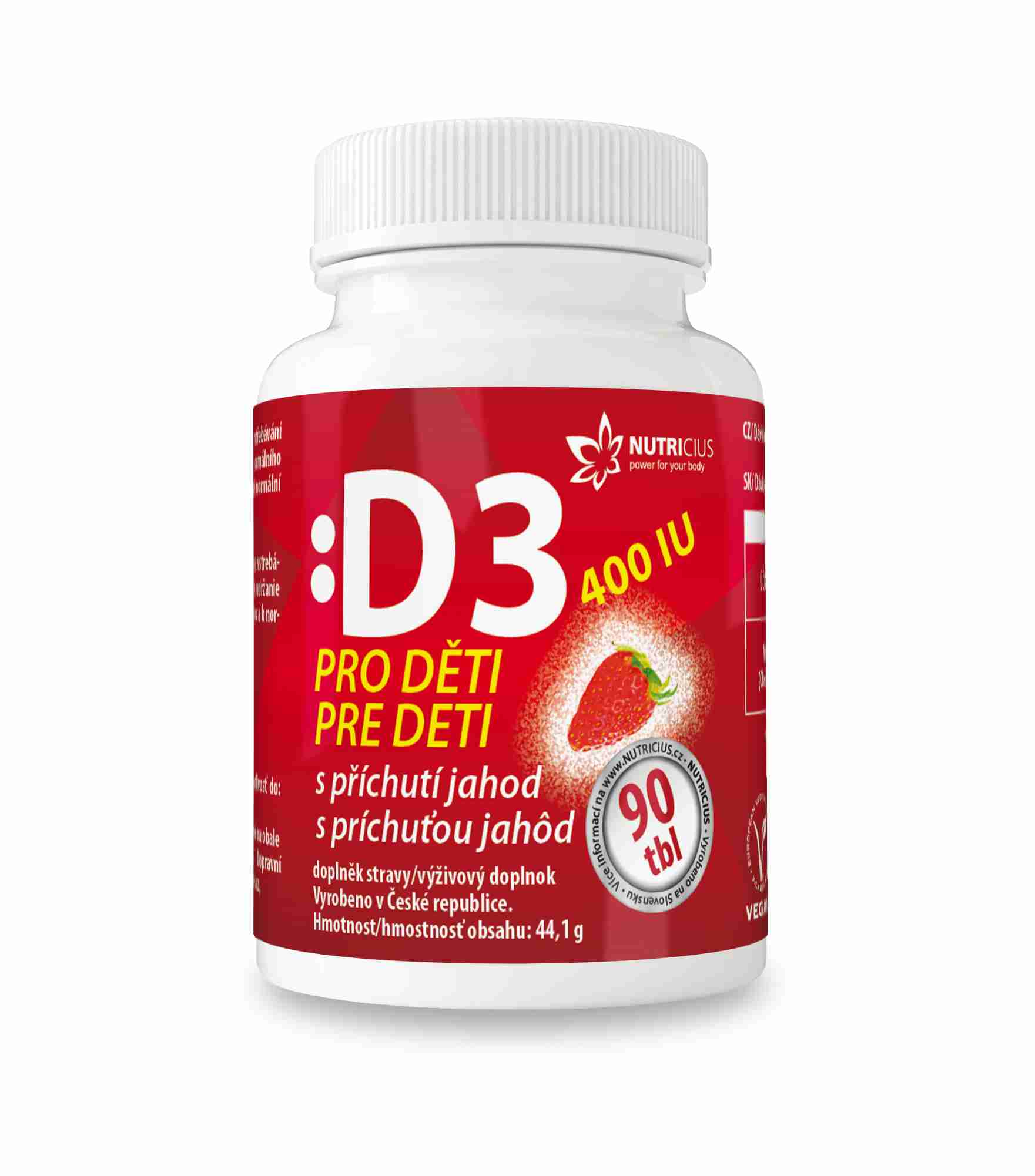 Nutricius Vitamín D3 pro děti 400 IU - jahoda 90 tbl.