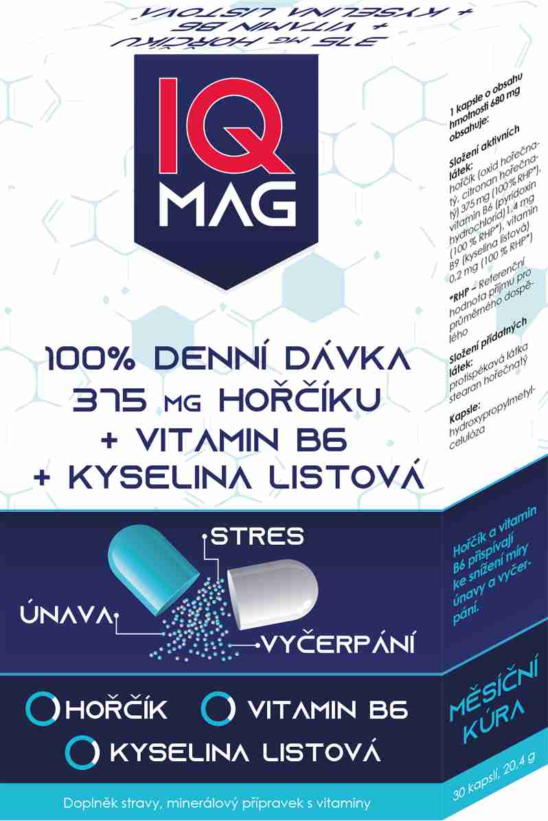 Naturprodukt IQ Mag hořčík 375 mg + B6 + kyselina listová 30 kapslí