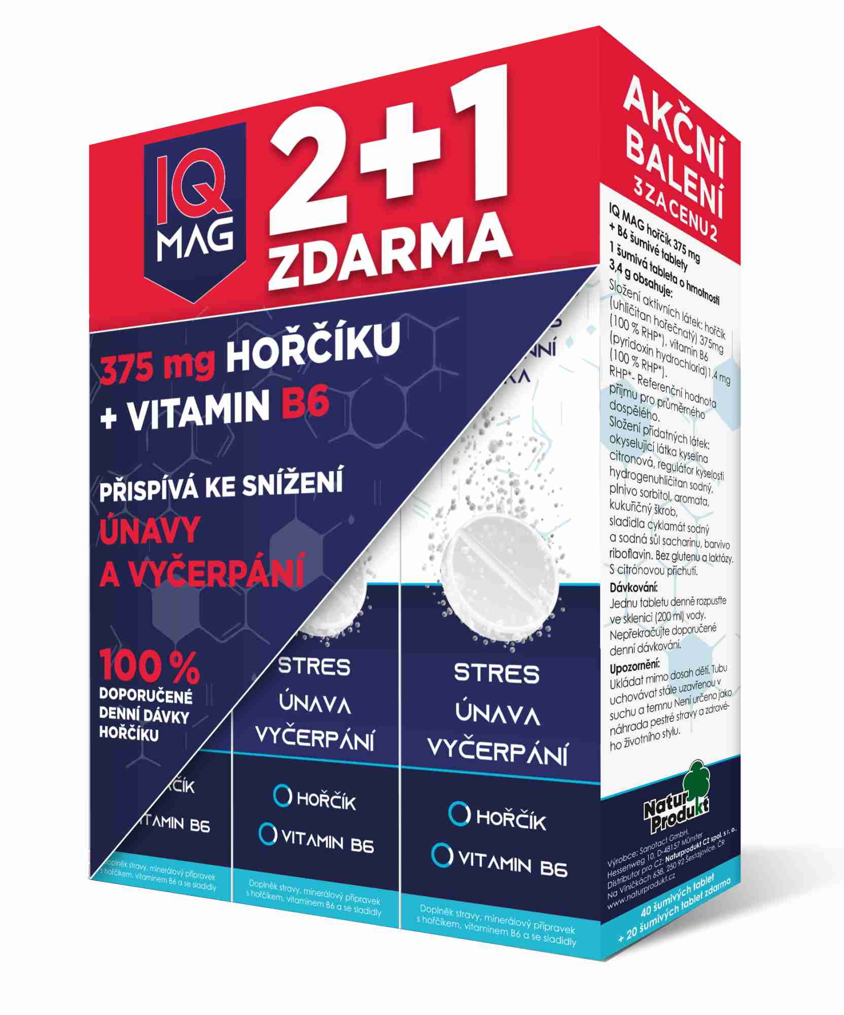 Naturprodukt IQ Mag hořčík 375 mg + B6 šumivé tablety 20 tbl. 2+1 ZDARMA