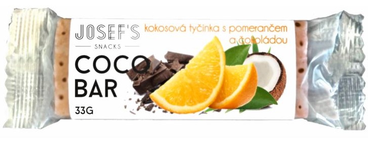 Josef´s snacks Kokosová tyčinka 33 g Příchuť: Kokosová s pomerančem a čokoládou