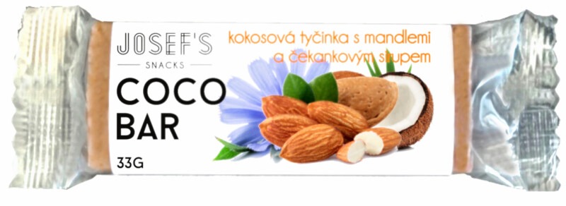 Josef´s snacks Kokosová tyčinka 33 g Příchuť: Mandlová s čekankovým sirupem