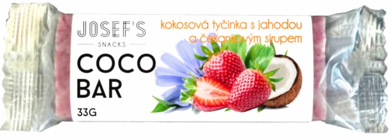 Josef´s snacks Kokosová tyčinka 33 g Příchuť: Jahodová s čekankovým sirupem