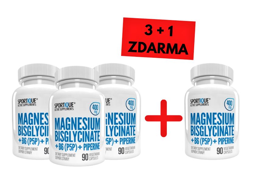 Sportique Magnesium Bisglycinate 400mg + B6 + PIPERINE 90 tob. 3+1 ZDARMA