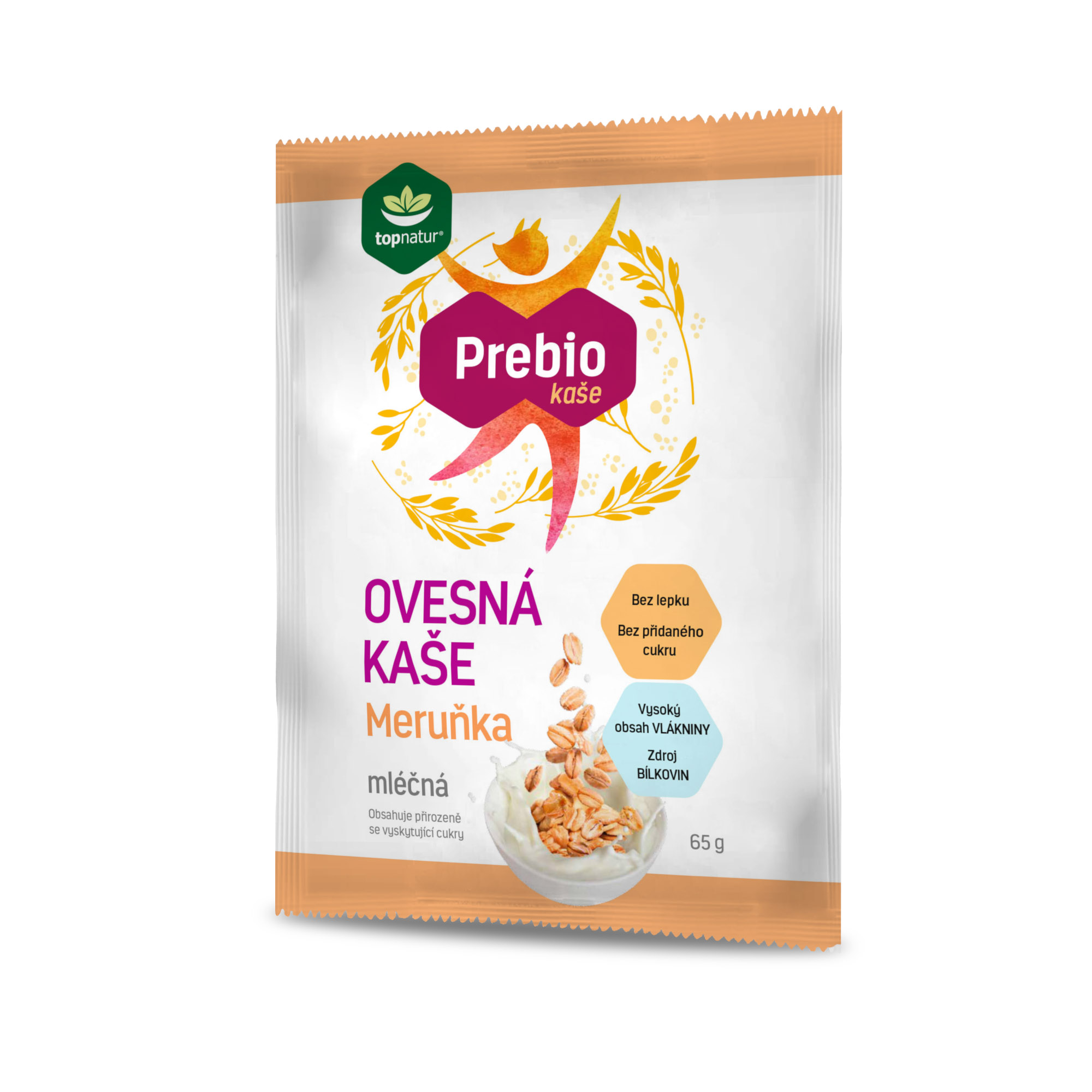 Topnatur Prebio Ovesná kaše mléčná Meruňka 65 g