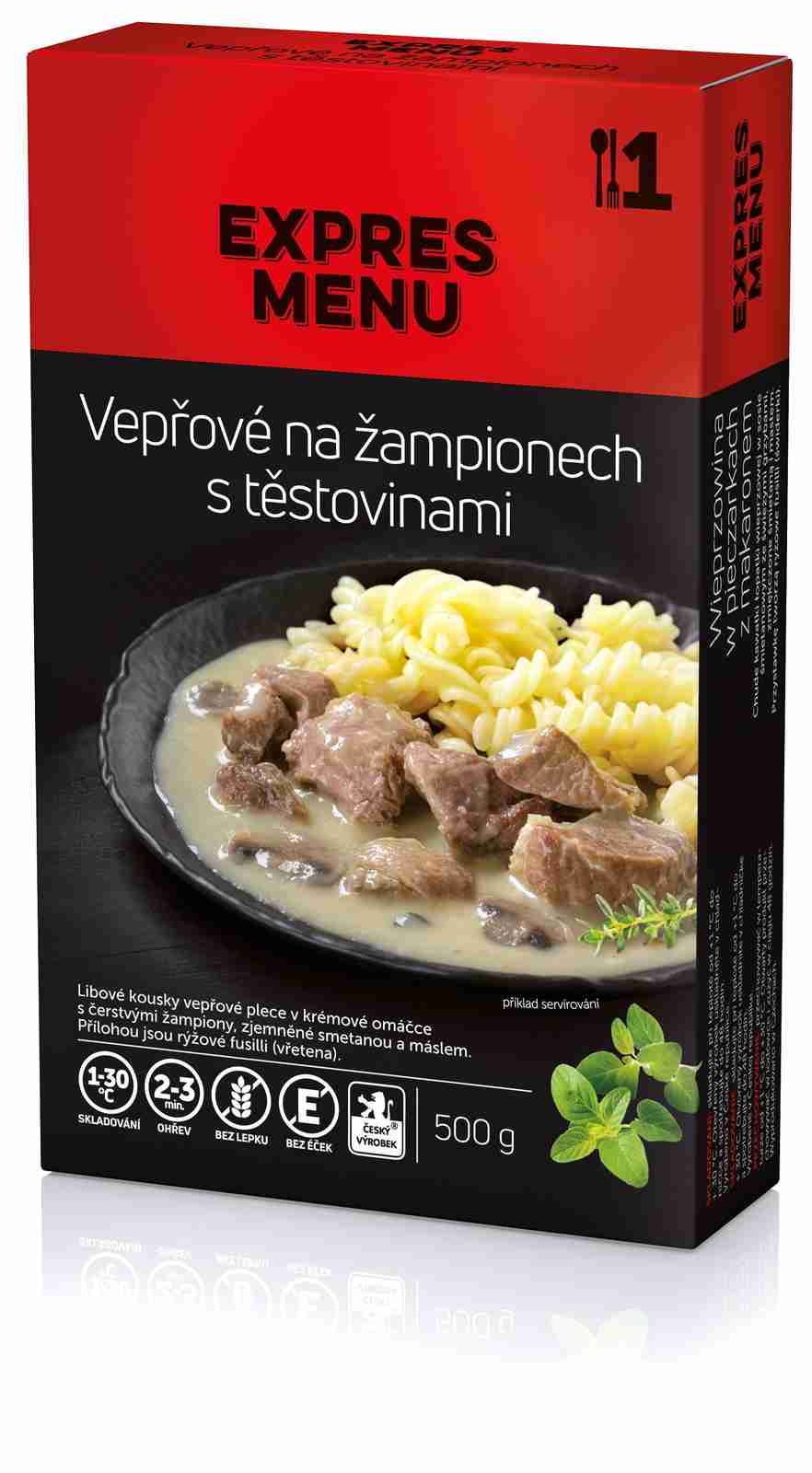 Expres menu KM Vepřové na žampionech s těstovinami bez lepku 1 porce