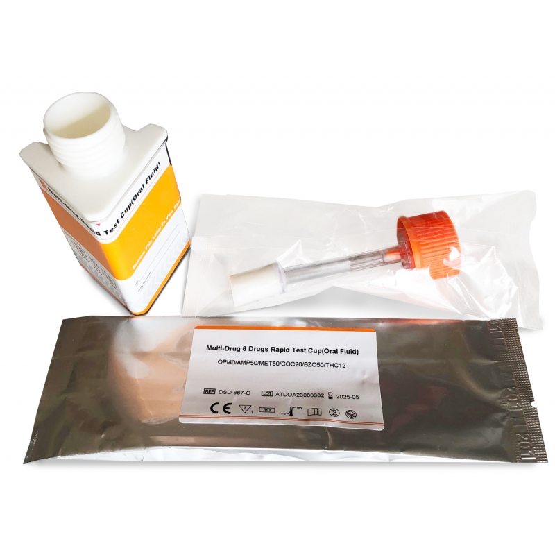 IVD Biotech Multi drogový test ze slin na 6 drog (AMP, BZO, COC, MET, OPI, THC) nádobka 3H 1 ks