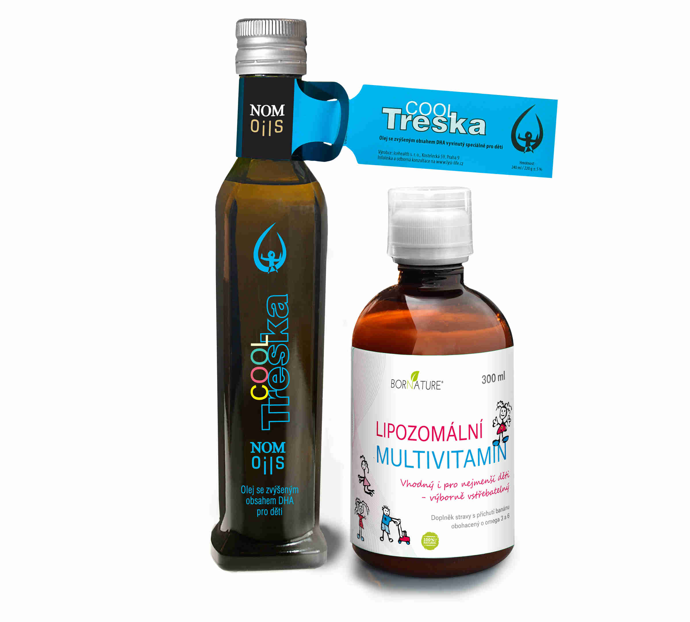 Nom-oils Denní Maximum - COOL treska 240 ml + dětský Lipozomální Multivitamin 300 ml