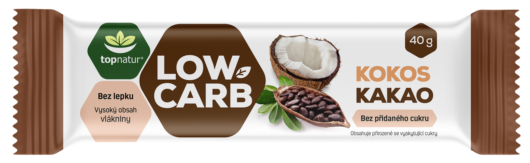 Topnatur Low carb tyčinka kokos kakao 40 g