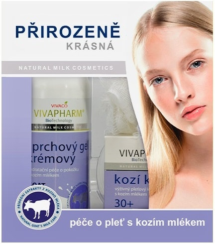 Vivaco Dárková kazeta Kozí (sprchový gel 400ml + krém 50ml + mycí houbička)