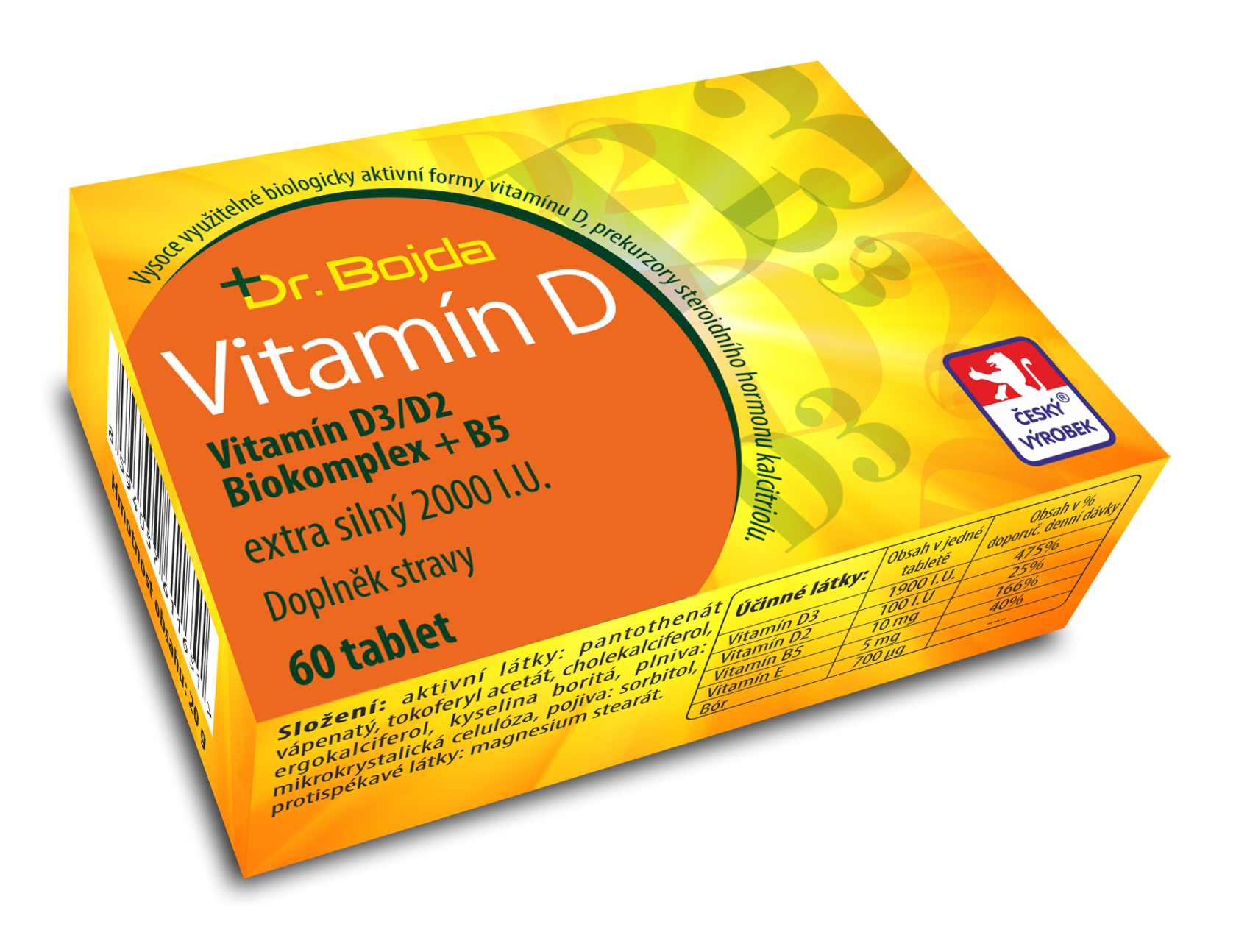 Dr. Bojda Vitamín D3/D2 Biokomplex + B5 extra silný 2000 I.U. 60 tbl.