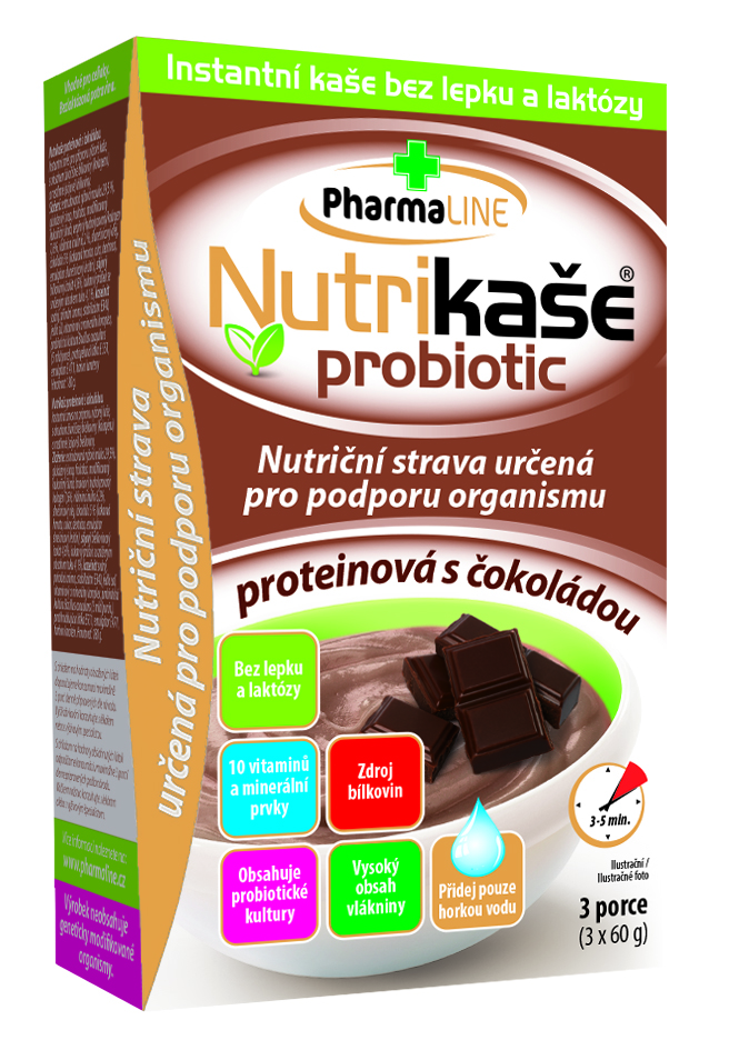 PharmaLINE Nutrikaše probiotic proteinová s čokoládou 180g (3x60g)