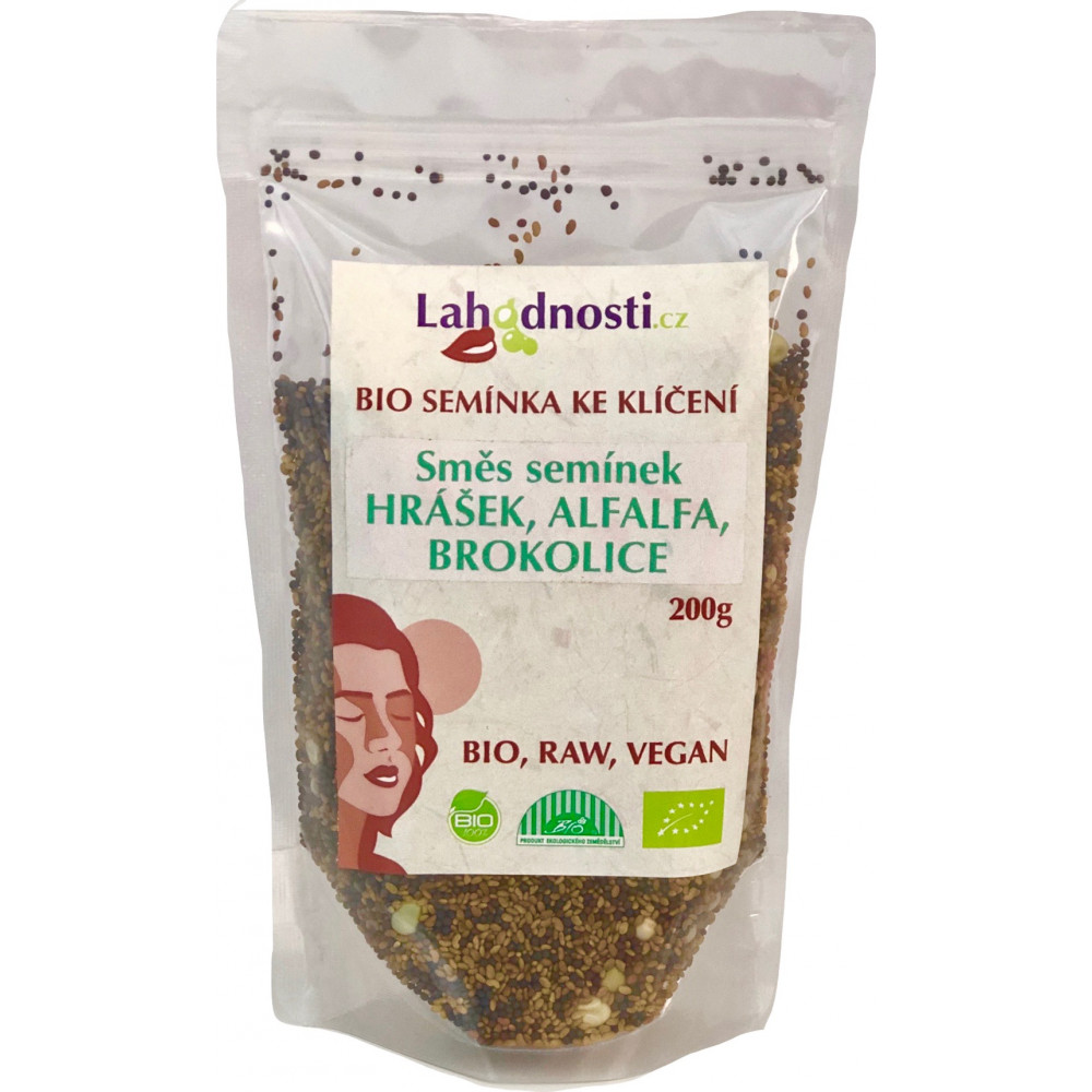 Lahodnosti Bio Směs semínek ke klíčení (hrášek, alfalfa, brokolice) 200 g