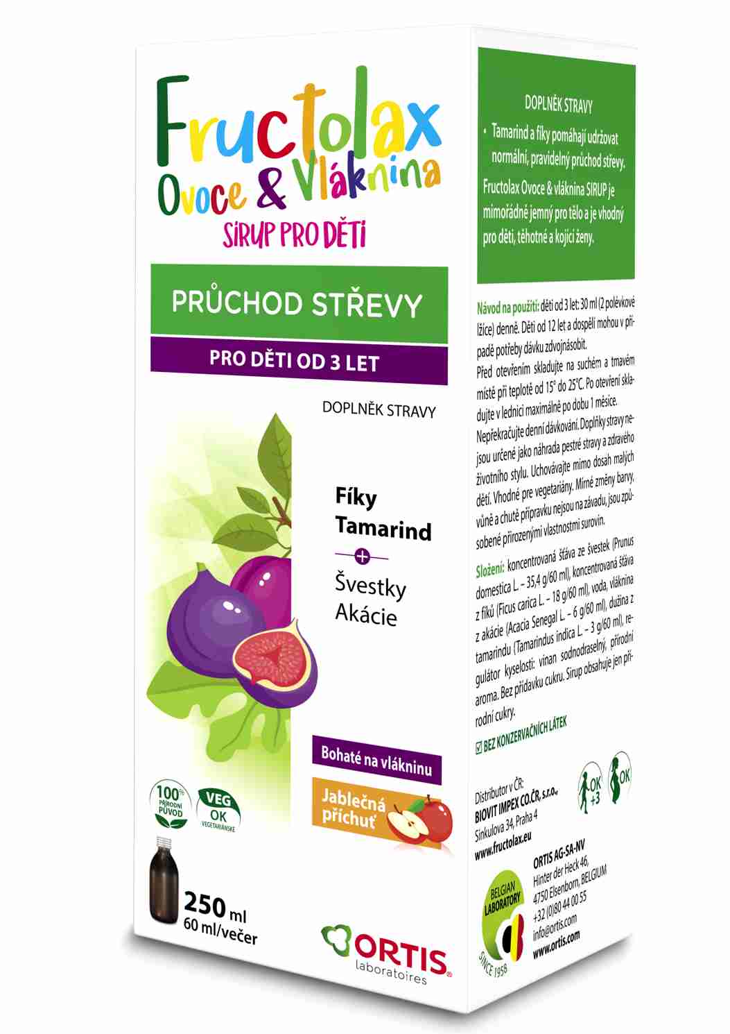 Ortis Fructolax Ovoce&Vláknina sirup pro děti 250 ml