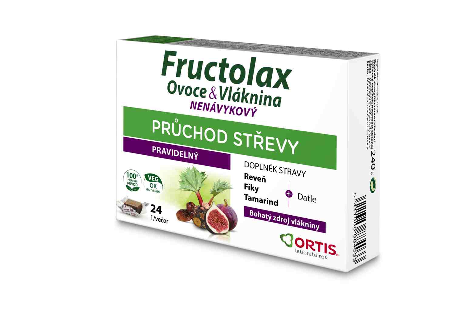 Ortis Fructolax Ovoce&Vláknina žvýkací kostky 24 kusů