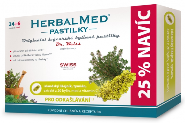 Simply You HerbalMed pastilky Dr. Weiss pro odkašlávání 24 pastilek + 6 pastilek ZDARMA