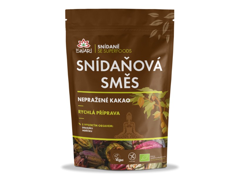 Iswari Bio snídaňová směs - nepražené kakao Balení: 300 g