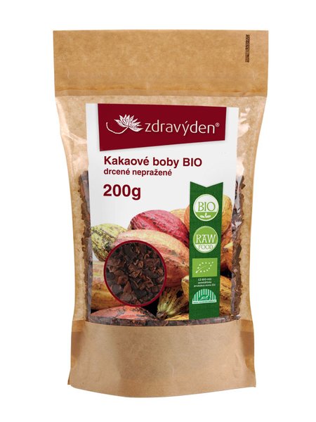 ZdravýDen® BIO Kakaové boby drcené nepražené RAW Balení: 200 g