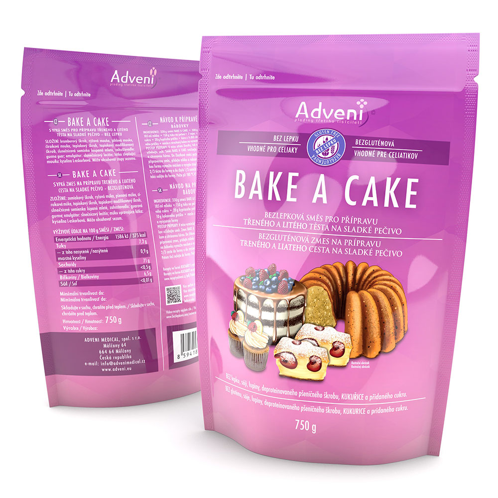 Adveni Bezlepková směs pro přípravu třeného a litého těsta na sladké pečivo BAKE-A-CAKE Balení: 750 g