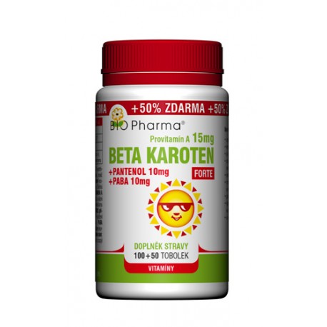 BIO Pharma Beta Karoten Forte 15mg + Pantenol 10mg + PABA 10mg 100 tob. + 50 tob.