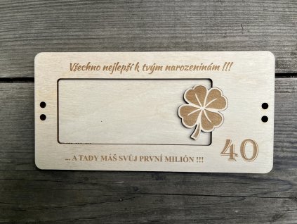 Dřevěná kazeta na peníze - MILIÓN - ČTYŘLÍSTEK