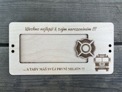 Dřevěná kazeta na peníze - MILIÓN - HASIČ - ZNAK