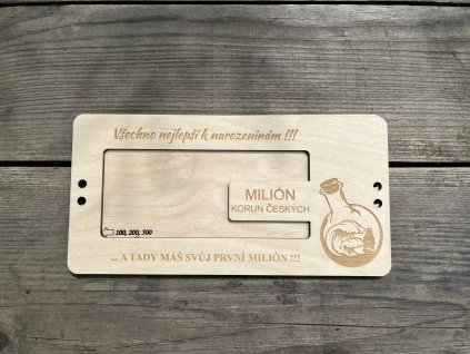 Dřevěná kazeta na peníze - MILIÓN - LOĎ V LÁHVI