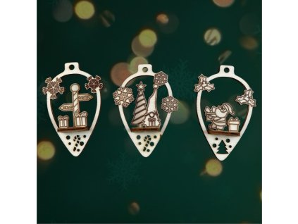 Set drevených 3D vianočných ozdôb – cencúle
