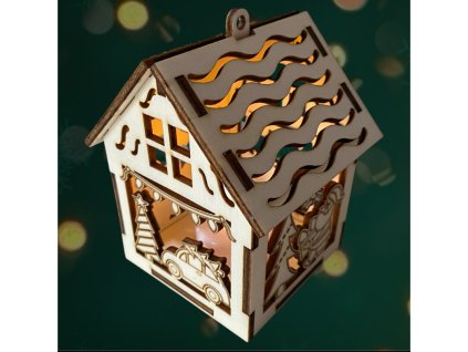 3D drevený vianočný domček so svetlom