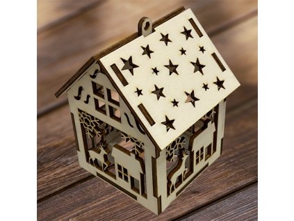 Drevený vianočný domček so svetielkom– 17 motívov