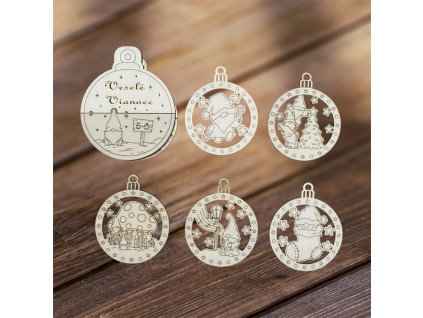 Drevené vianočné ozdoby – trpaslíci (sada 5 ks)