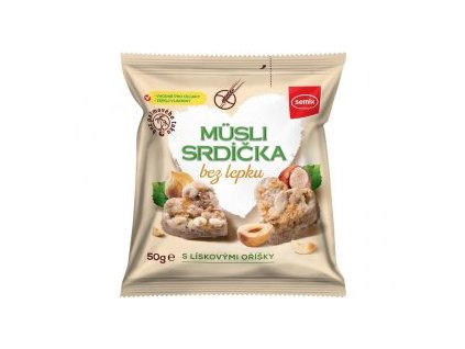 Müsli srdíčka bez lepku s lískovými oříšky 50g, Semix