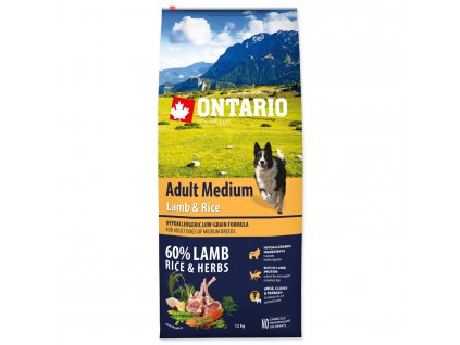 ONTARIO Dog Adult Medium Lamb & Rice 12kg