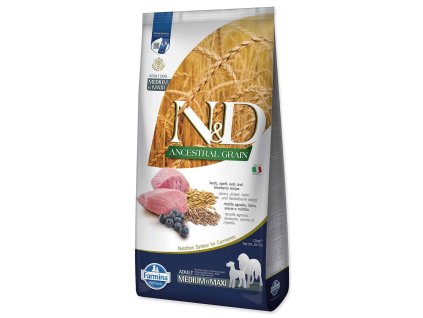 N&D Dog Adult Medium & Maxi Ancestral Grain Lamb, Spelt, Oats & Blueberry 12kg