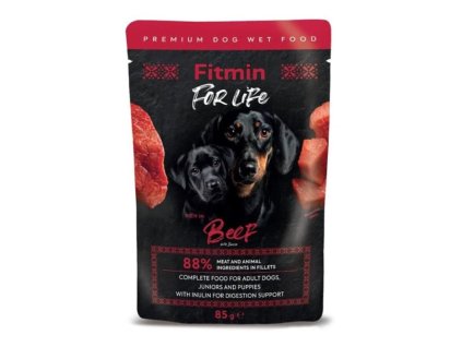 Fitmin For Life Dog hovězí s inulinem 85 g | Kapsička pro psy