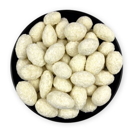 mandle v bile cokolade s kokosem