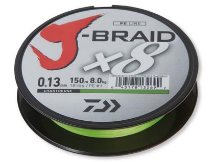 Daiwa J-Braid X8 150m chartrouse (Průměr 0,10mm 6kg)