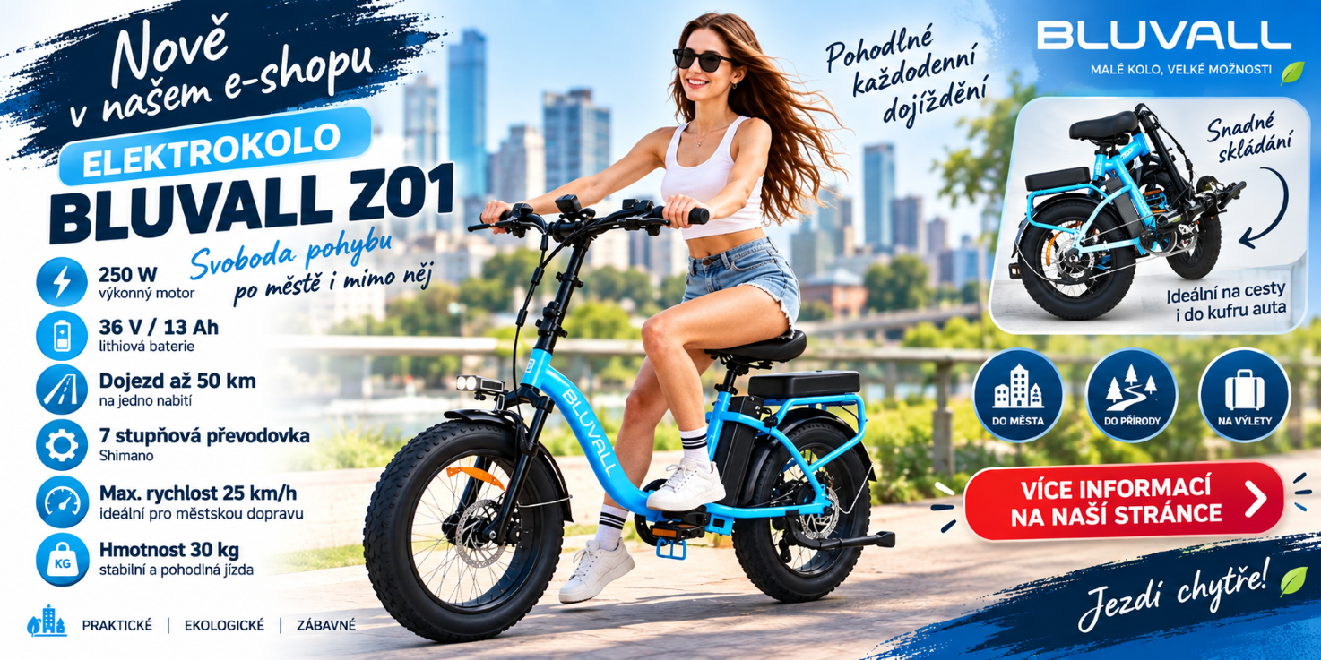 Modré skládací elektrokolo BLUVALL Z01 - 250 W, dojezdaž 50 km