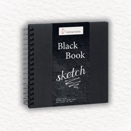 SKICÁR - HAHNEMÜHLE - BLACK BOOK - ŠPIRÁLOVÁ VÄZBA - 250 GSM - 30 LISTOV | 23,5x23,5 CM