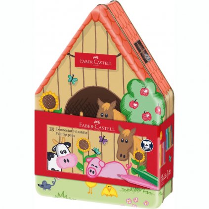 ATRAMENTOVÉ MARKERY - FABER CASTELL - FELT TIP CONNECTOR - FARMA - PLECHOVÁ DÓZA - SADA 18 KS