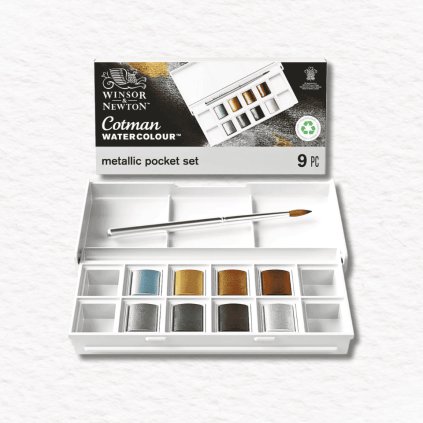 AKVARELOVÉ FARBY - WINSOR & NEWTON - COTMAN | METALLIC | 8 POLPANVIČIEK + ŠTETEC